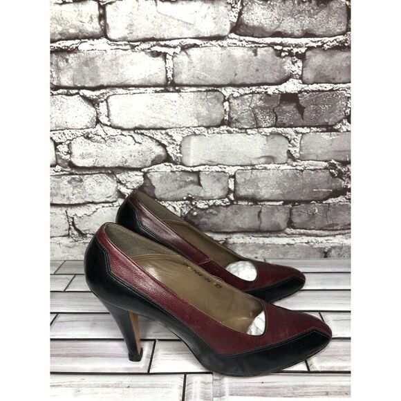 Bill Valentine VTG Burgundy Leather Slip On Classic Heels Women Sz 7M US/37.5EU - Picture 7 of 16